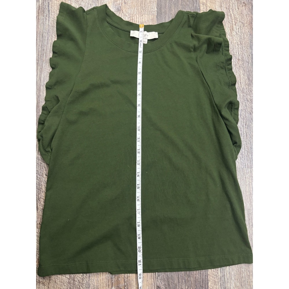 Loft Womens Olive Green Ruffle Sleeve Tank Top Crew Neck Size XS - Picture 4 of 5